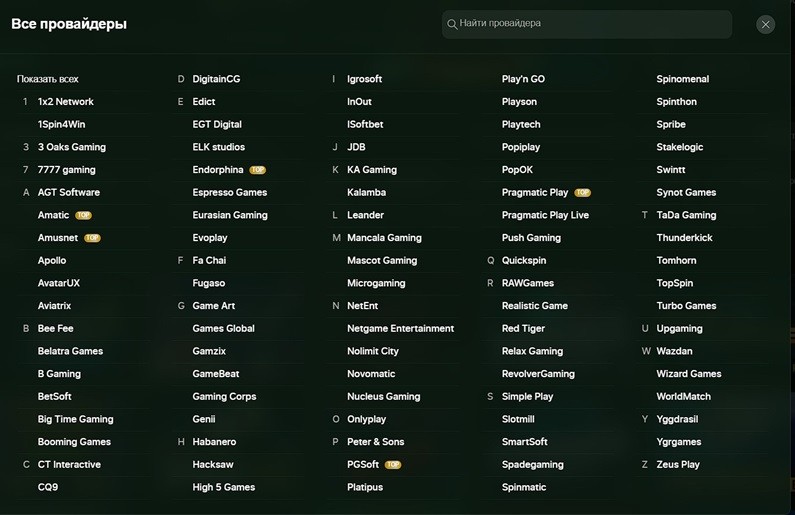 Провайдеры казино